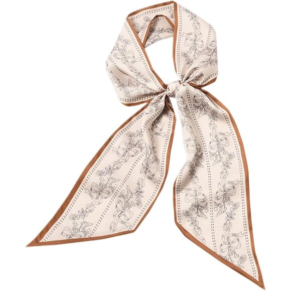 Women's White Black Khaki Fashion Oblique Angle Silk Neck Scarf Printed Scarves - Picture 1 of 6